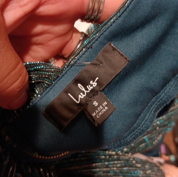 Lulus Ailey Gold and Teal Blue Skater Dress Size S - Picture 7 of 7